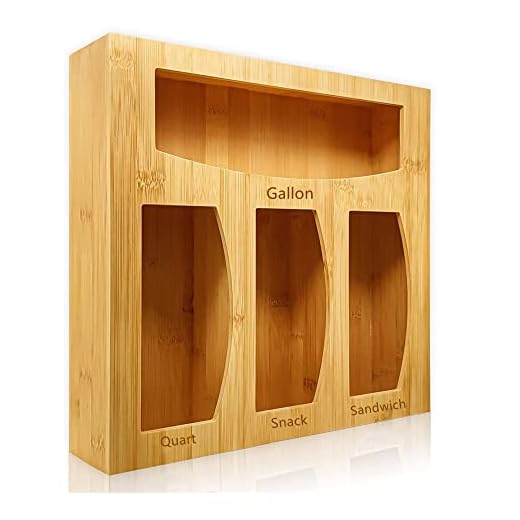 Food Ziplock Bag Storage Organizer For Kitchen Drawer, Bamboo Baggie Holder, Compatible With Ziploc, Solimo, Glad, Hefty For Gallon, Quart, Sandwich And Snack Variety Size Bags(1 Box 4 Slots) (1)