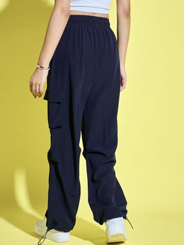 Image of Buynewtrend Women Loose Fit Parachute Trousers | High Waist Cargo Trouser Pant