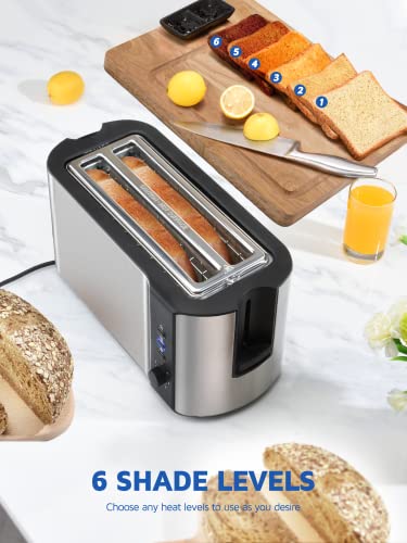 Dybaxa Stainless Steel Toaster 4 Slice, Toaster 2 Slice Long Slot, Compact 4 Slice Toaster Wide Slot For Bagel Sourdough Artisan Croissant Muffin, 6 Browning Control, Warming Rack, Removal Crumb Tray #TOP2