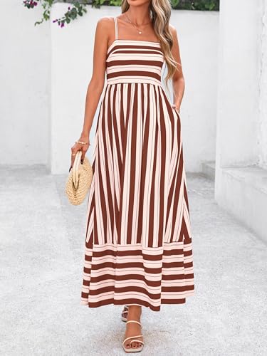Image of PRETTYGARDEN Women Summer Maxi Dresses 2026 Spaghetti Strap Boho Floral Striped Wedding Guest Beach Vacation Flowy Long Dress