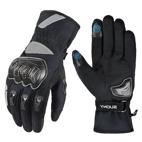 Heyjieyu Waterproof Winter Motorcycle Gloves for Men and Women Touchscreen Warm Gloves Anti-Slip Grip for All Season Motorbike Snowmobile Riding
