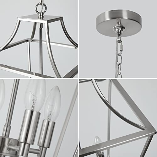 foucasal 4-Light Lantern Pendant Light, Brushed Nickel Hanging Light Fixtures Chandelier with E12 Bulb Base, 12" Adjustable Farmhouse Chandelier Lighting Fixture for Dining Room Kitchen Foyer - Image 5
