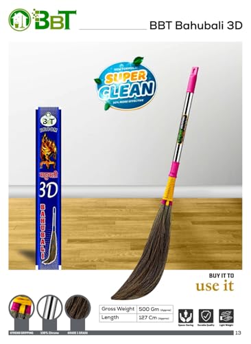 Image of BBT Phool Jhadu for Home Cleaning Pack of 2 | Natural Grass Broom | Long Handle Floor Cleaning Jhadu | Strong, Durable & Dust Free Sweeping Broom for Household Use