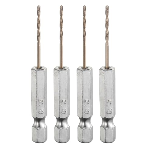 Image of sourcing map 4pcs M35 High Speed Steel Cobalt Twist Drill Bit 1.5mm/0.06" Dia with Quick Change 1/4" Hex Shank Jobber Drill Bit for Metal, Steel, Copper, Aluminum, Zinc Alloy