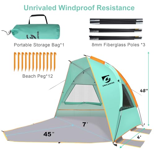 Carpa de playa Unicamper para 3 personas con protección solar UPF 50+ miniatura 6