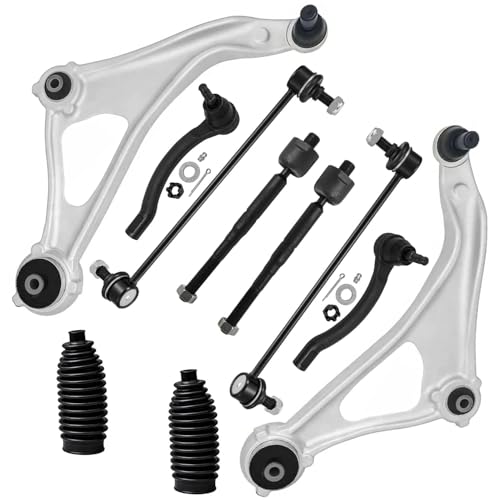 Image of Detroit Axle - 10pc Front End Kit for 2013-2014 Nissan Altima [Sedan], 2 Lower Control Arms with Ball Joint 2 Sway Bar Links 4 Outer Inner Tie Rod Ends 2 Tie Rod Boots Replacement