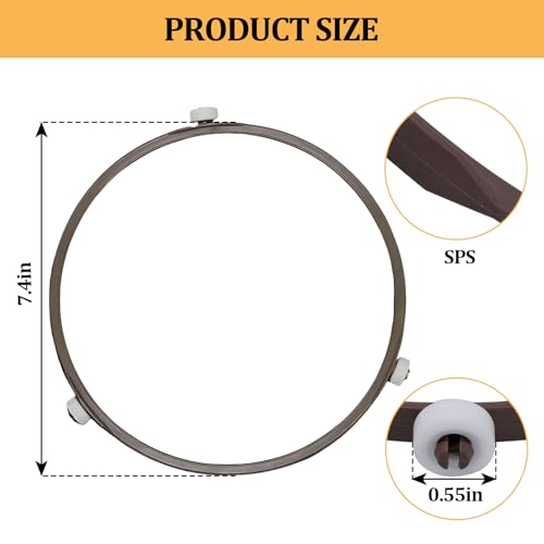 Microwave Turntable Ring Replacement 7.4-Inch Microwave Oven Spinner Replacement Parts with 3 Smooth Rollers Universal Fit for Most Microwaves