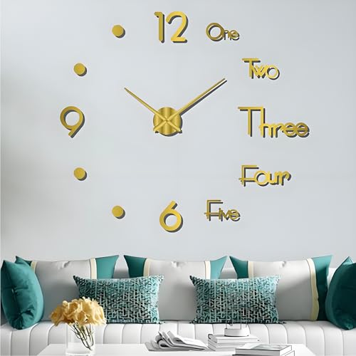 Coraltree 3D Wanduhr Moderne stumme große Wanduhr Aufkleber Dekoration Geschenk Home Restaurant Büro und Hotel (Golden)