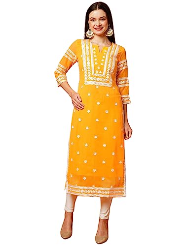 Image of ANNI Designer Women's Cotton Straight Fit Straight Viscose Chikankari Embroidered Kurta