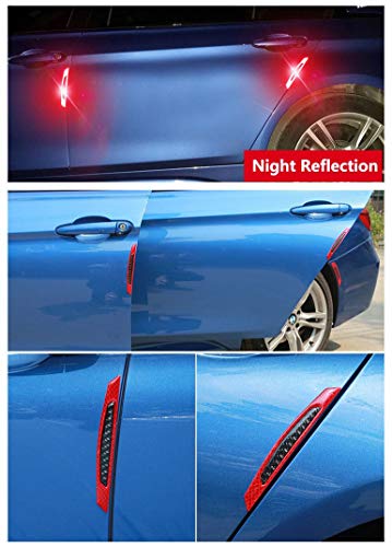 Image of ZYTC 4pcs 3D Super Red Reflective Stickers Black Real Carbon Fiber Strips Car Side Door Edge Bumper Anti-Scratch Protection Guards Trim Stickers Universal