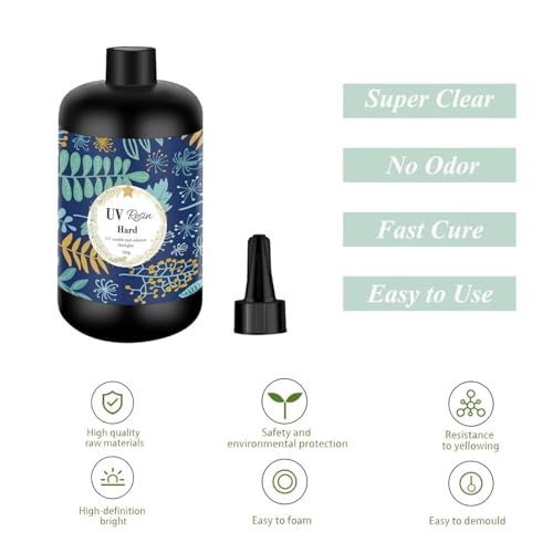 Image of UV Resin 500GM, Crystal Clear Hard Type, Fast Curing UV-Curable Resin, Bubble-Free Non-Toxic Formula, 500 GM