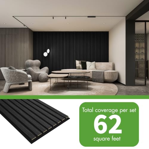 Image of Art3d 12 inch x 93 inch Acoustic Wood Slat Wall Panel, 8 pcs, 62 sq.ft, Grey Oak