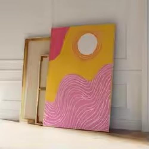 Toile forêt avec formes jaunes carré chaud mur art déco salon peinture affiche 80x120
