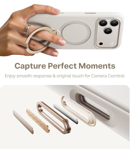 Image of TORRAS Ostand Q3 Silicone for iPhone 17 Pro Max Case | Luxury 55 Liquid Silicone | 360 Click-Lock Rotating Stand Cover | Fit for MagSafe | Camera Control | Premium Imported | Ivory Gold