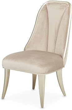 Michael Amini Villa Cherie Brown Dining Side Chair Set of 2 with Porcini Velvet Upholstery, Solid Birch Wood Frame, Durable Manufactured Wood, Comfortable Seating for Dining Room