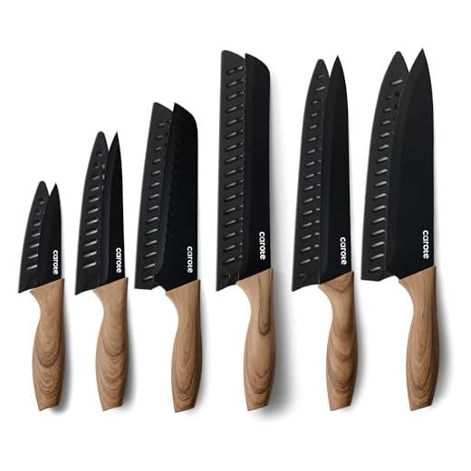 CAROTE 12-Piece Knife Set, Knives with Wood-Grain Finish Handles, Black