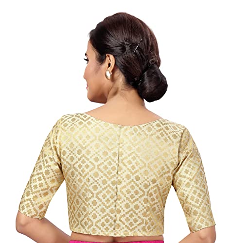 Image of Studio Shringaar Women's Readymade Brocade Elbow Length Sleeves Saree Blouse