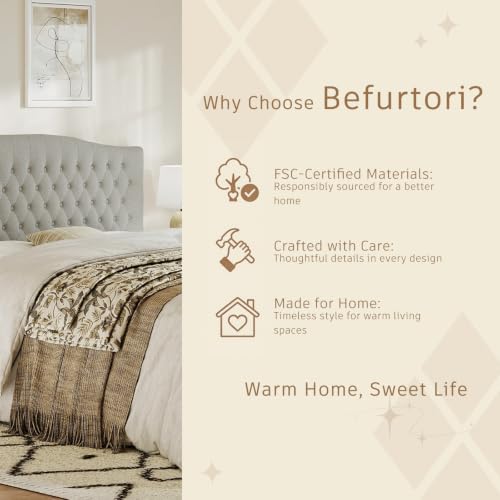 Befurtori King Headboard Only, Linen Classic Tufted Design, Gray Linen by Befurtori - Image 8