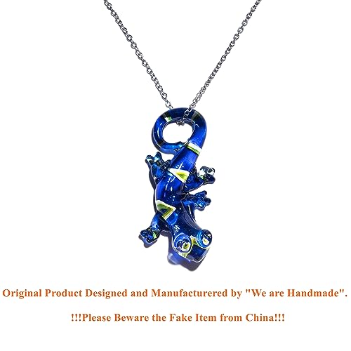 Handmade Large Blue Lizard Art Glass Blown Animal Figurine Pendant Necklace Jewelry2