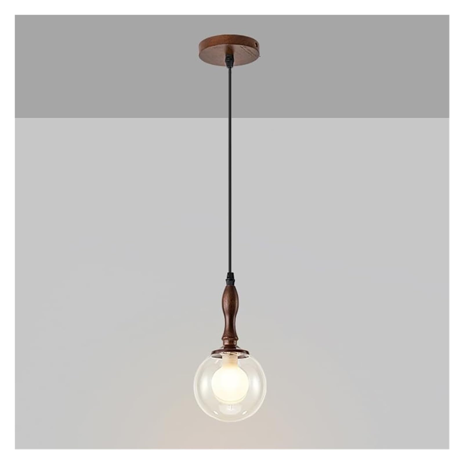 KHUKHU Globe Pendant Light Fixture Mid Century Milk Glass Pendant Light Kitchen Island Moon Hanging Lamp Vintage Farmhouse Wood Chandelier for Dining Room Bedroom Stairwell(Glass Globe)