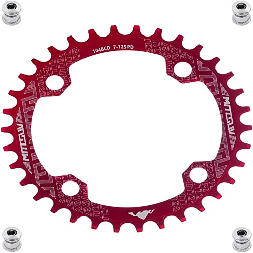 YBEKI Plateau de Pédalier 32T 34T 36T 38T 40T 42T 44T 46T 48T 50T 52T Plateau 104BCD Rond Ovale étroit Large Simple Plateau de Vélo pour Vélos de Route VTT BMX