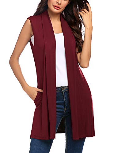 Image of Beyove Womens Long Vests Sleeveless Draped Lightweight Open Front Cardigan Layering Vest with Side Pockets