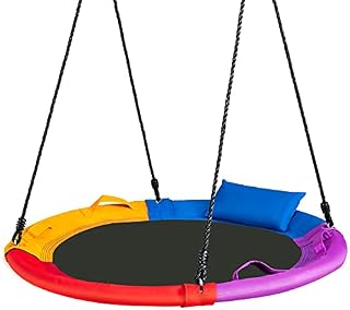 COSTWAY Giant Nest Swing, 100cm Round Tree Hanging Seat with Pillow, Handle & Adjustable Ropes, for Backyard Playground Garden, Up to 150 kg