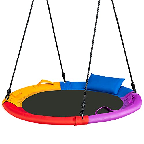 RELAX4LIFE Altalena Rotonda con Cuscino, Altezza Regolabile 100-160cm, Max 150kg