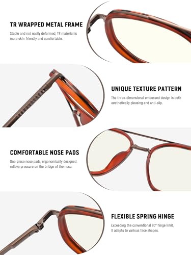 Image of kimorn Blue Light Blocking Aviator Glasses for Women Men | Clear Lens, TR90 Metal Frame, UV400, Office Gaming