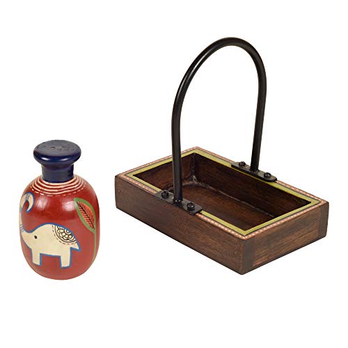 Image of Aakriti Art Creations Happy Elephant Salt & Pepper Shaker Set with Tray | Handcrafted Madhubani Art Ceramic Dispenser Set | Dining Table Salt Pepper Set | Kitchen Decoration Items Stylish