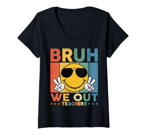 Womens Vintage End Of School Year Bruh We Out Teachers Happy Summer V-Neck T-Shirt