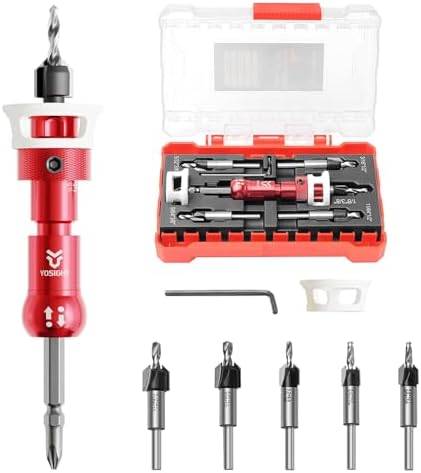 1/8 Inch to 9/64 Inch High-Speed Steel Countersink Drill Bit Kit, Adjustable Depth Stop Carbide Tipped Countersink Bit, Quick Release 1/4" Hex Shank Screwdriver Bit, Perfect for Woodworking Projects