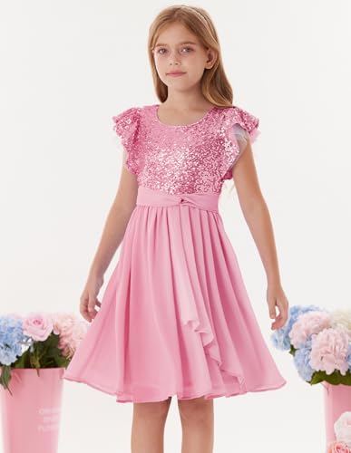 GRACE KARIN Girls Sequin Dress Party Birthday Prom Formal Fancy Midi Dress 5-12 Years2