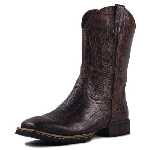 Image of OSSTONE Cowboy Boots for Men Designer Fashion Zipper-up Leather Moto Chukka western Boots Casual Shoes OS-5008-H10-A-US