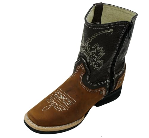 Kids Unisex Genuine Cowhide Leather Durable Tough Rodeo Western Cowboy Boots (12-M US Little Kid)