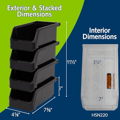Image of ReadySpace Plastic Containers for Organizing and Storage Bins for Drawers, Desks, Office Organization, and Garage, Stackable Bins, Small (3 inch x 7 inch x 4 inch), 12-Pack, Black