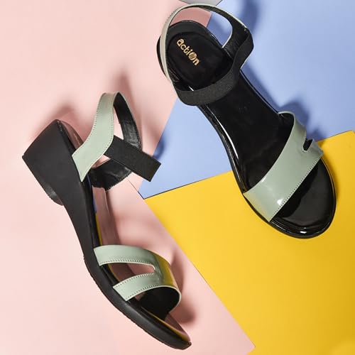 Image of Action Women's Patent Platform Sandals|Open Toe| Elastic Ankle Strap| Wedge Heel Black