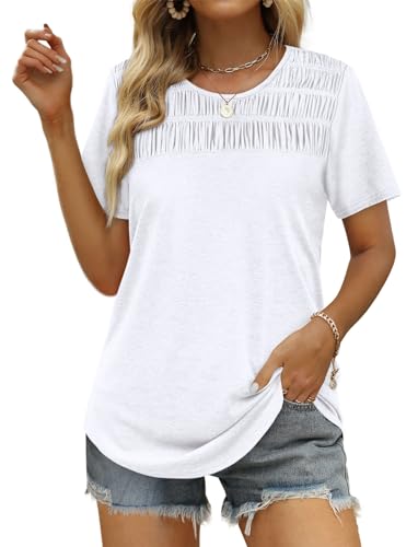 White Tops for Women Crew Neck T-Shirts Casual Short Sleeve Tunic Loose Fitting 3XL