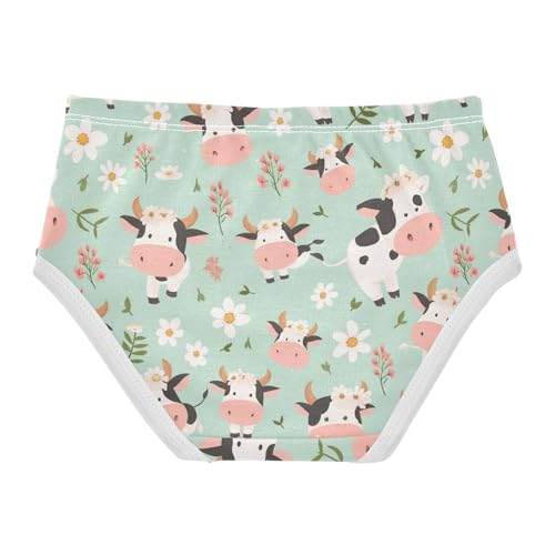 Wusikd Cute Cow White Girls' Underwear Cotton Flowers Leaves Girls Briefs Soft Toddler Underwear 2T2