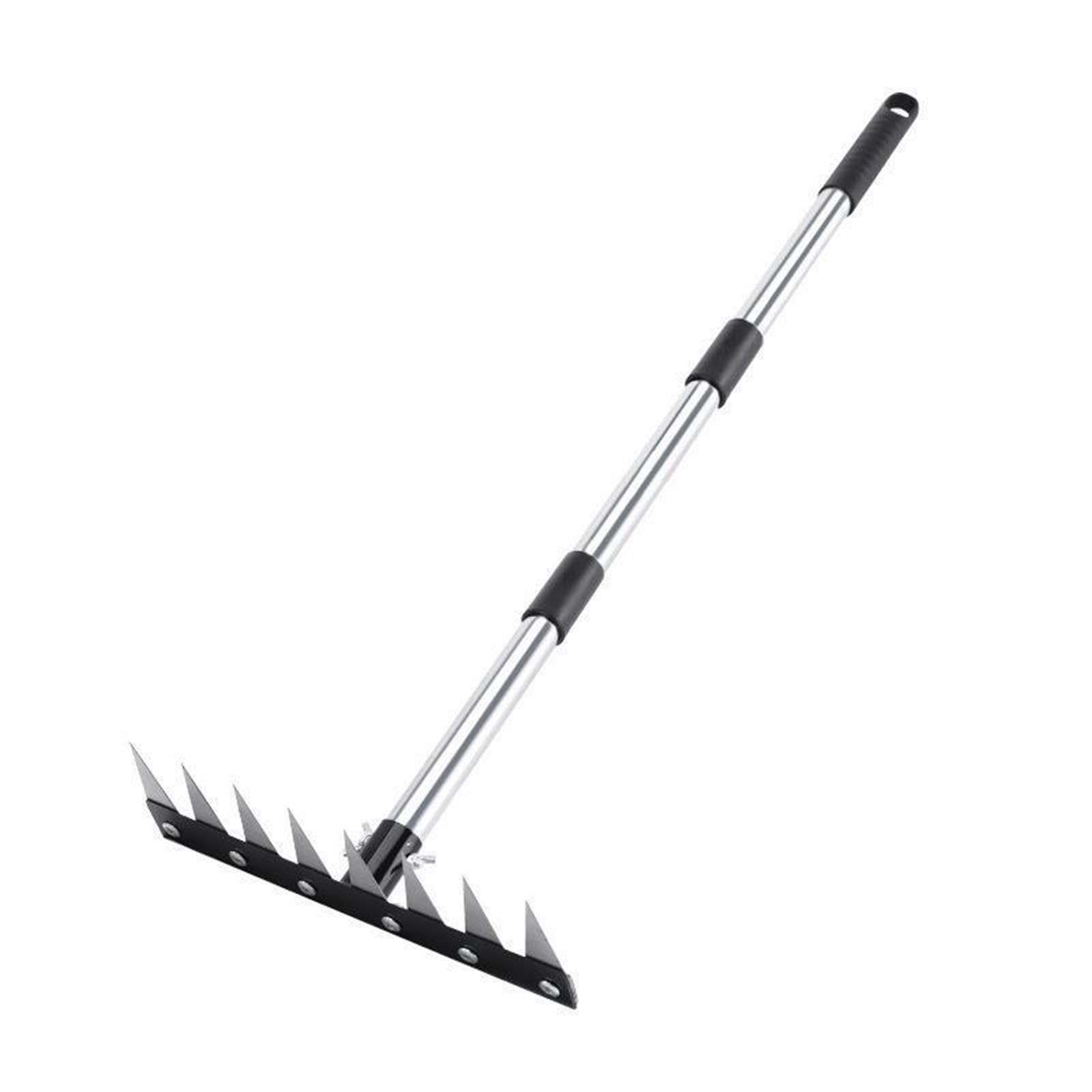 Rastrello for prato resistente, 8 denti, manico regolabile, strumento for allentare il terreno in acciaio inossidabile for giardino