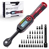 MOVECRAB 40-teiliger 1/4-Zoll-Antrieb-Elektronik-Drehmomentschlüsselsatz, 1-22 ft.lb (1,5-30 N.m), mit Summer und LED-Anzeige, Bits und Steckschlüsseleinsätze für Fahrrad, Motorrad, Radmutterwartung