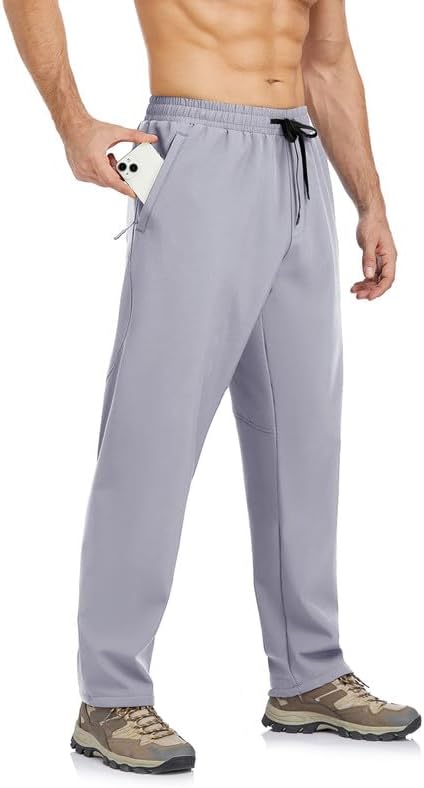 Men's Fleece Lined Pants Winter Athletic Workout Running Sweatpants Zipper Pockets Water Resistant Warm Joggers