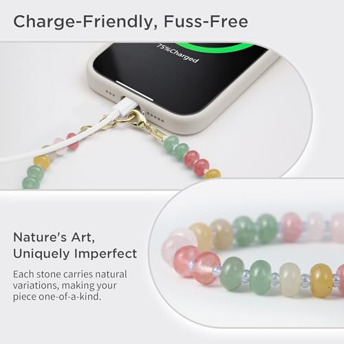 Image of POSADINA Natural Stone Phone Charm, Beaded Healing Phone Wrist Strap, Handmade Cellphone Chain Lanyard with Tether Tab