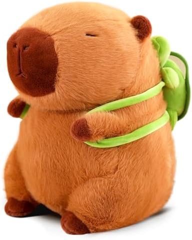 Zaloife Kuscheltier Capybara 23 cm, Plüschtier Capybara mit Schildkrötenrucksack, Stofftier Braun, Plüsch Kissen Puppe Spielzeug Geschenk für Fans Kinder A1