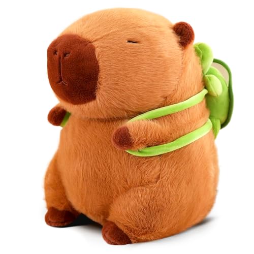 Zaloife Kuscheltier Capybara 23 cm, Pl&uuml;schtier Capybara mit Schildkr&ouml;tenrucksack, Stofftier Braun, Pl&uuml;sch Kissen Puppe Spielzeug Geschenk f&uuml;r Fans Kinder A1