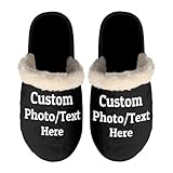 MuMiY Personalized House Slippers Fuzzy Slippers, Custom Furry Slippers, Add Your Design Photo Logo Text Warm House Slippers Customized Slipper Shoes for Men Women