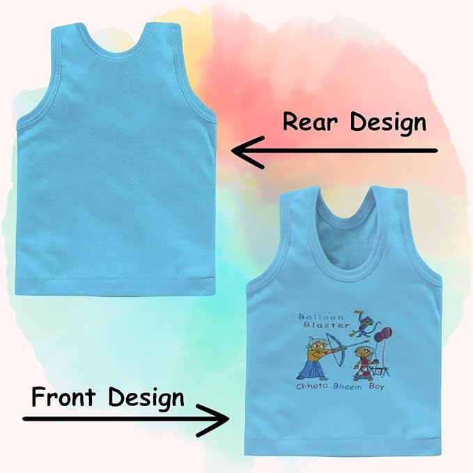 B.S. Das Cartoon Printed Classic Boys' Cotton Vest Stylish & Comfortable (Multicolor : Size : 3-4 Years) (Pack of 6)