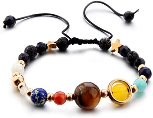 ONLYJUMP Planet Bracelet Solar System Universe Galaxy Bracelet Handmade Natural Stone Bead Bracelet String Adjustable Astronomy Gifts Bangle for Women Men Kids (Planet)