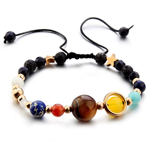 ONLYJUMP Planet Bracelet Solar System Universe Galaxy Bracelet Handmade Natural Stone Bead Bracelet String Adjustable Astronomy Gifts Bangle for Women Men Kids (Planet)