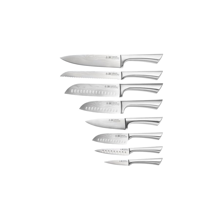 Cuisine::pro Damashiro Knife Block (Bodo, 10 Piece Set) - Premium Japanese Steel Knife Set With Tempered Glass Display - Built-in Acacia Wood Cutting Board
